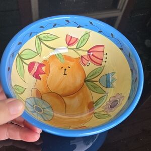 Colorful Kitty and Floral Ceramic Bowl